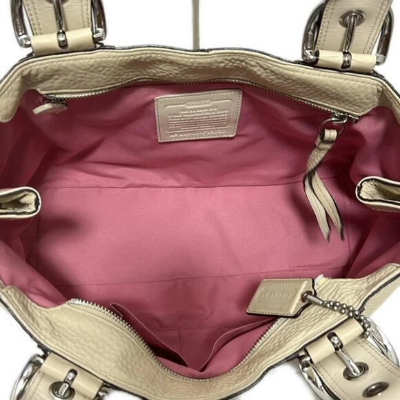 Auth COACH Soho Pleated Tote F13732 Cream Leather - Tote Bag - Picture 7 of 8